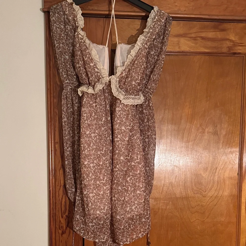 Free People Brown Floral Long Sleeve Ruffle Dress - Picture 6 of 6